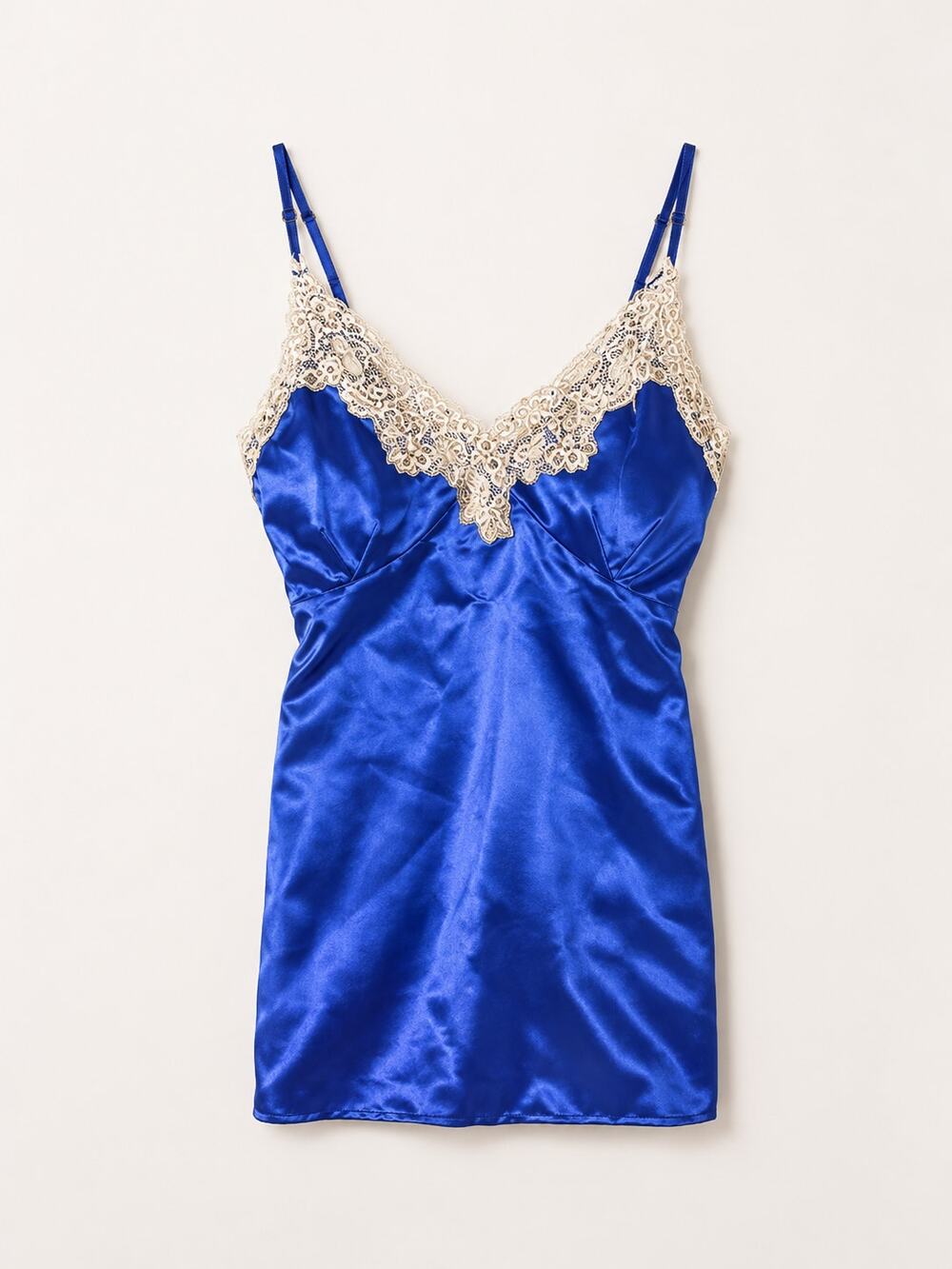 Vintage Style Royal Blue Satin Lace Cami Nightgown Slip Dress XS/Small